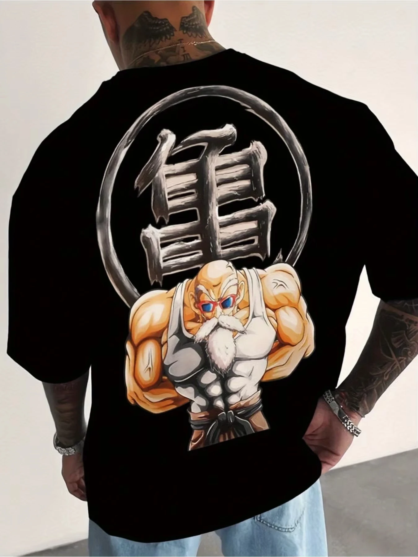 

Летняя футболка с принтом Dragon Ball Anime Master Roshi, мужская хлопковая свободная футболка в стиле Харадзюку для фитнеса в стиле ретро