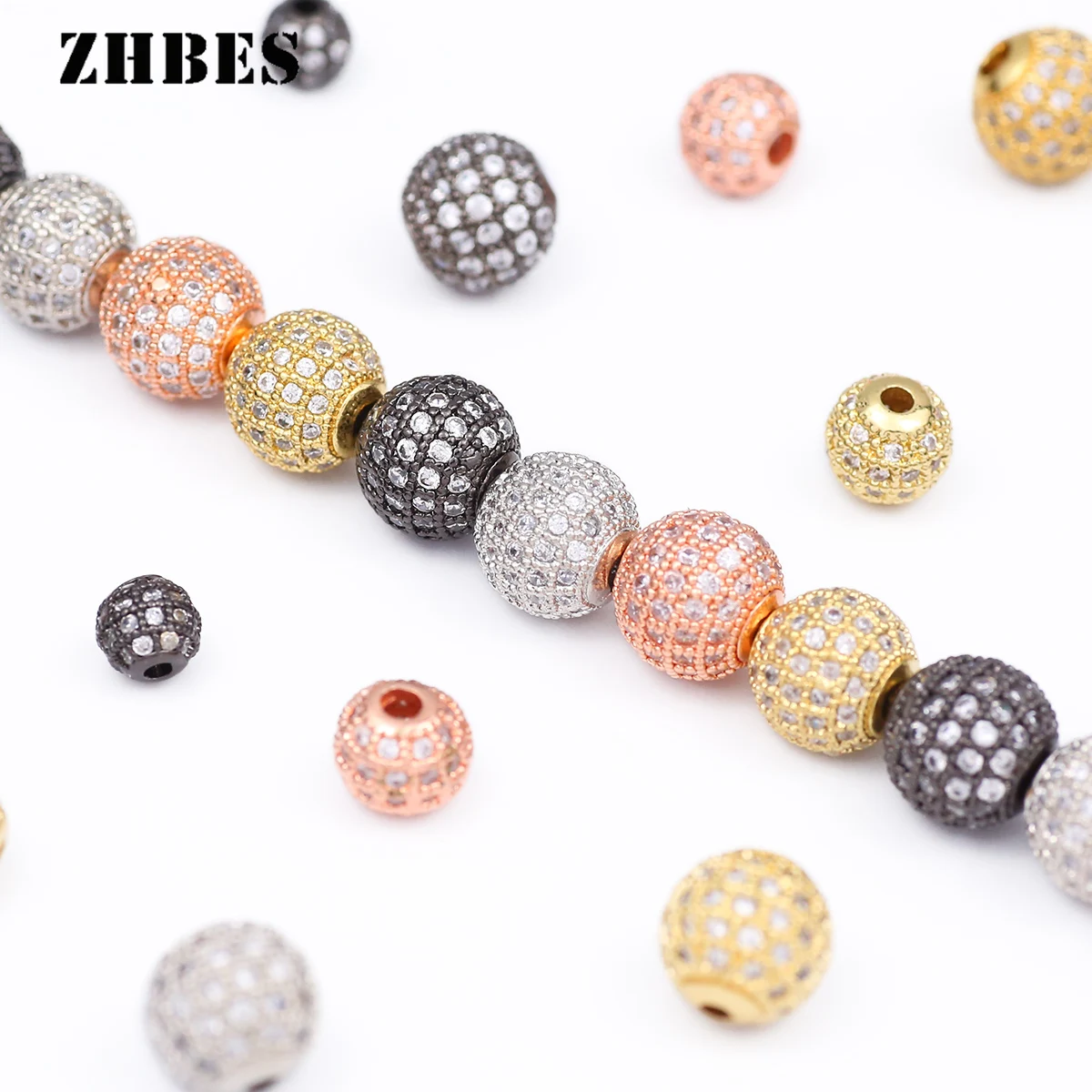 4pcs 18K Gold Plated  Zircon loose Beads with Beads Round Spacers Beads Separators  For Bracelet  DIY Jewelry Accessories