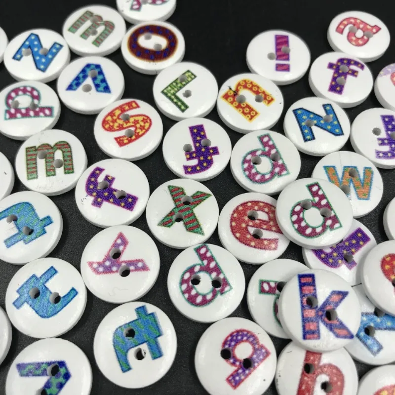 50 Pieces Set of English Letter Pattern Round Wooden Buttons Handmade DIY Decorative Buttons Sewing Accessories
