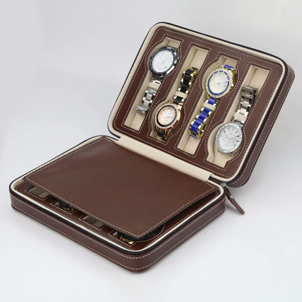 

8 Slots Watch Storage Box Premium PU Classic Design Portable Zippered Organizer for Watches Watch Case