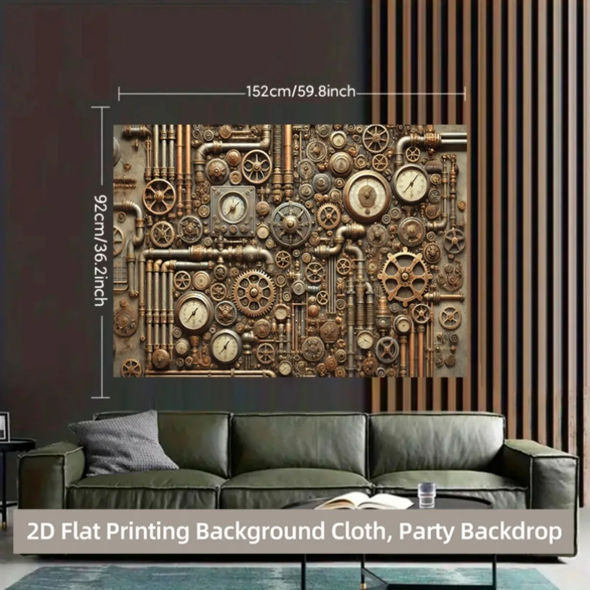 One 2D flat piece of steampunk mechanical gear and pipe polyester background, industrial retro theme, room decoration