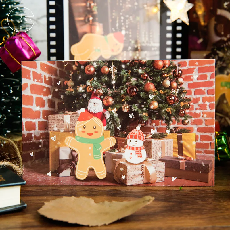 ‌30PCS Christmas Gingerbread Man Postcards Set - DIY Cartoon Greeting Message Cards Xmas and New Year Gift