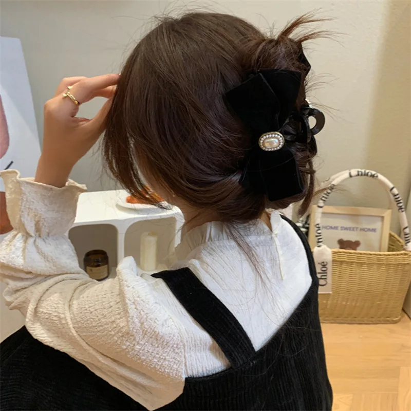 ผู้หญิง Retro Retro Pearl Bow กำมะหยี่กิ๊บติดผมเด็ก Elegant เรียบง่ายกิ๊ฟหนีบผม Hairpins กิ๊บแต่งผมหญิงเครื่องประดับผม