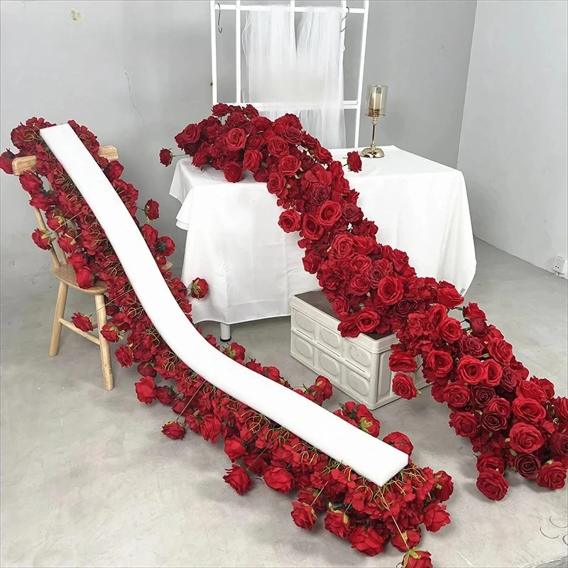 Luxury 5D Rose Hyacinth Hang Flower Row Decor Wedding Backdrop Event Stage Road Lead Floor Floral Arrangement Window Display