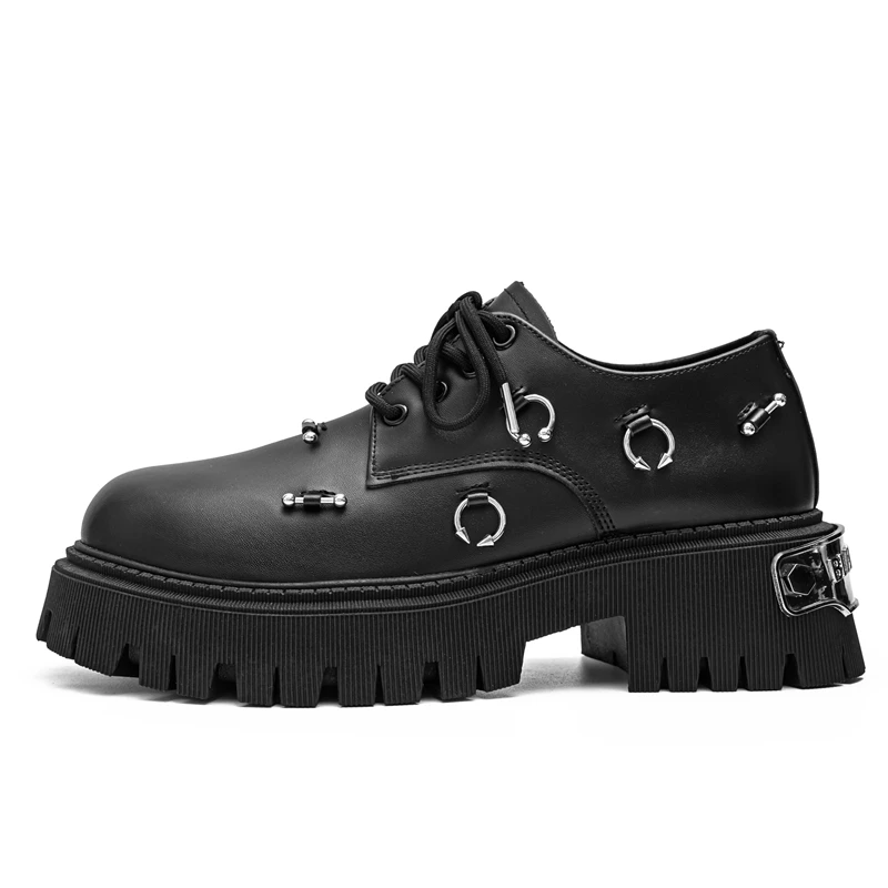 

Men Casual Platform Shoes Black Trend Height Increasing Anti Slip Wear-resistant Fashionable Leather Casual Boots