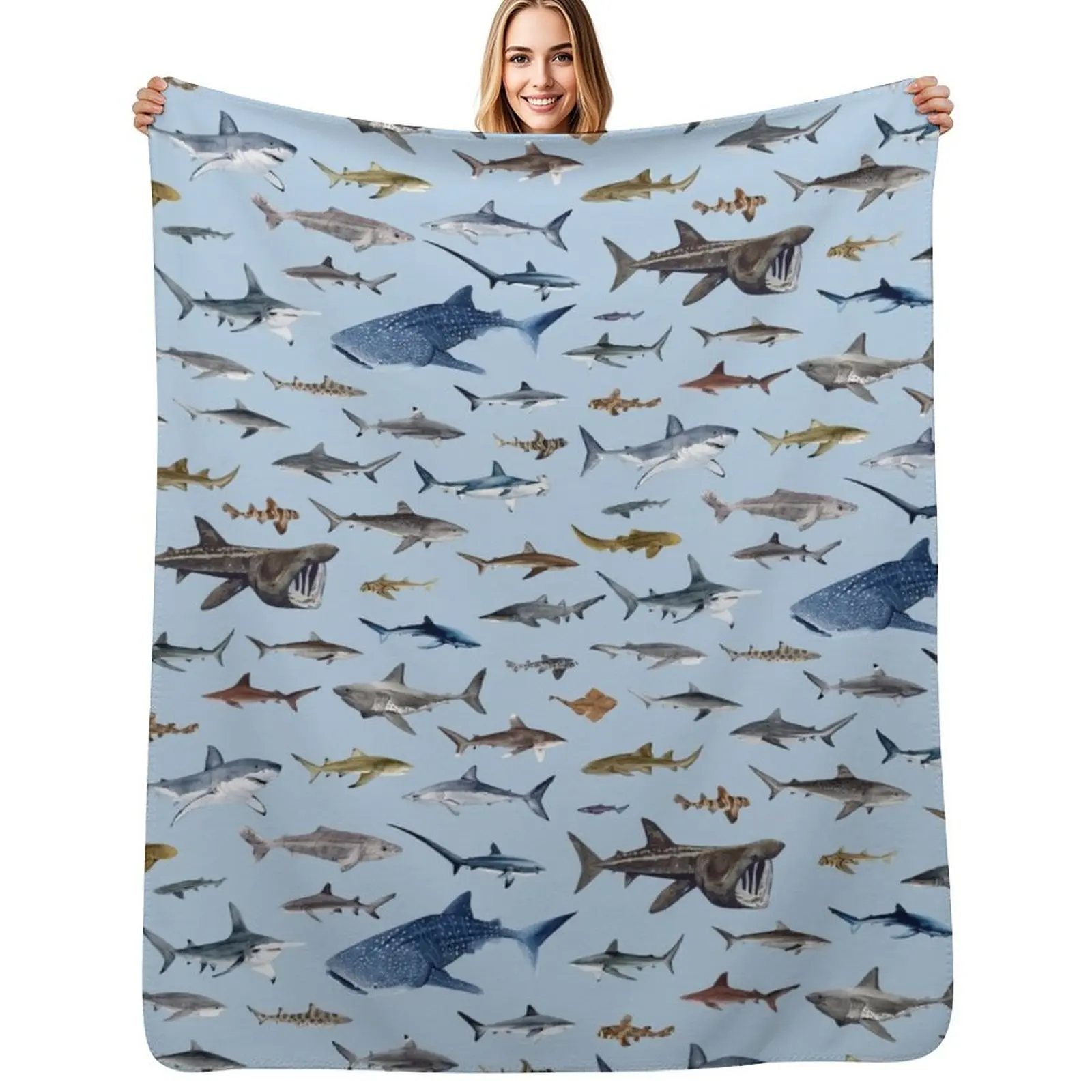 SHARKS poster-light blue Throw Blanket for sofa manga Hairys Custom Decoratives valentine gift ideas Blankets