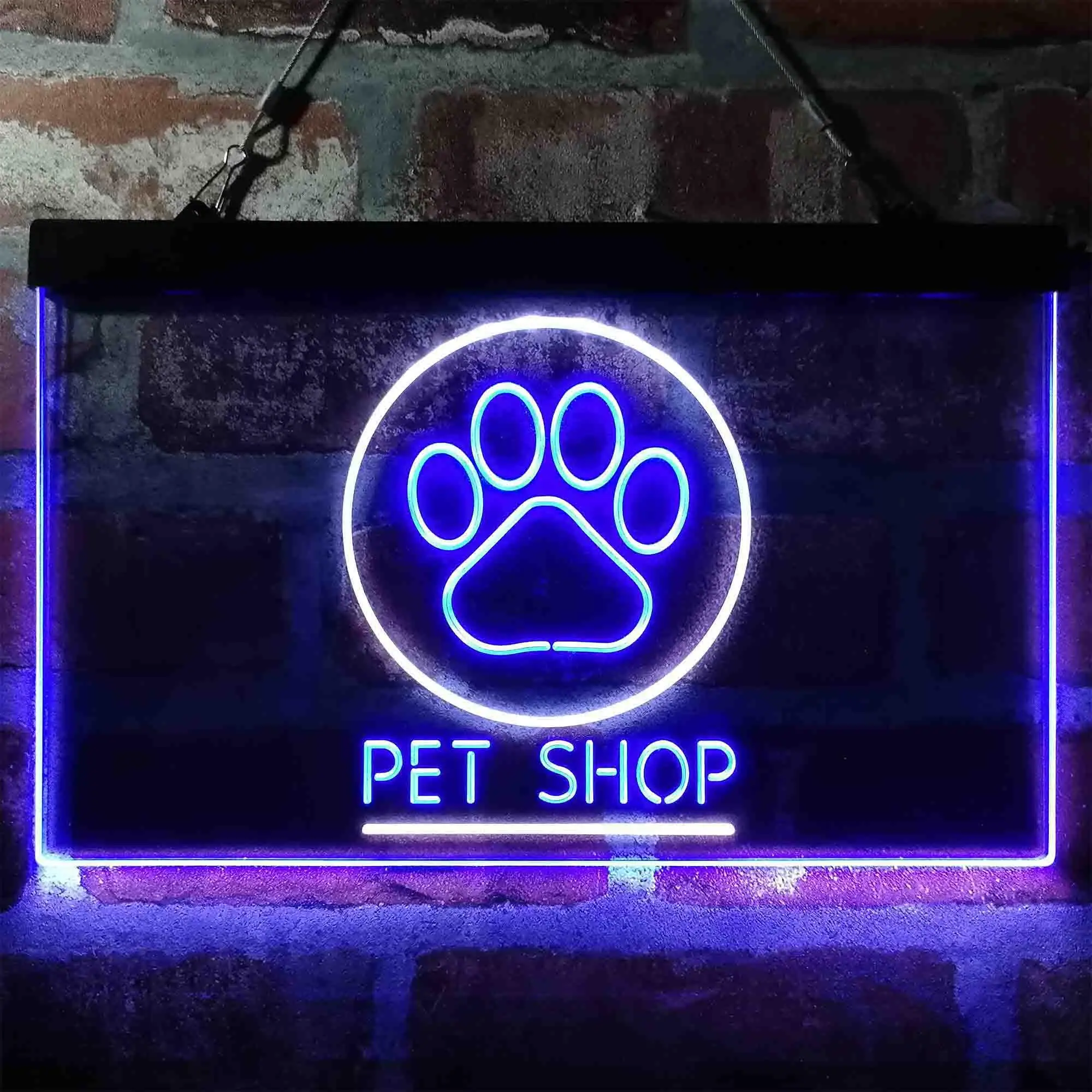 PET SHOP. with Dog Paw Print Dual Color Led Neon Sign st6-i3992