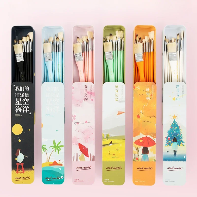 

10 Iron Box Acrylic Gouache Oil Paint Brush Set Bristle Color Nylon Hair Fan-shaped Flat Round Peak Art Student Paint Brush