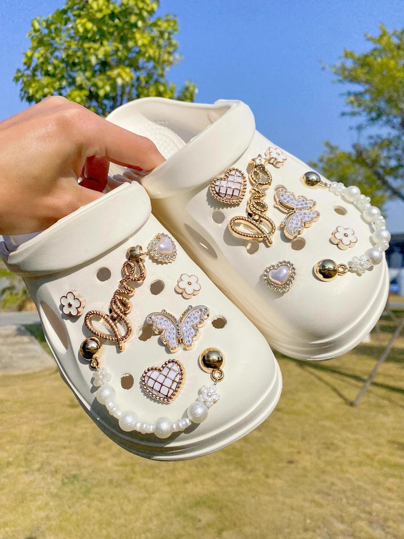 14 gold Butterfly Love pearl chain shoes decorated DIY casual accessories - fun and versatile personalized shoe way