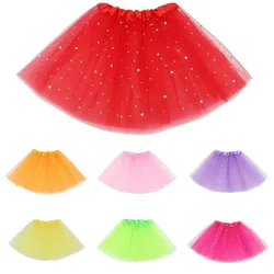 Kids Glitter Dance Skirts Girls Tulle Star Short Tutu Skirt Cheering Sequin 3 Layers Tulle Toddler Pettiskirt Child Chiffon 2-8