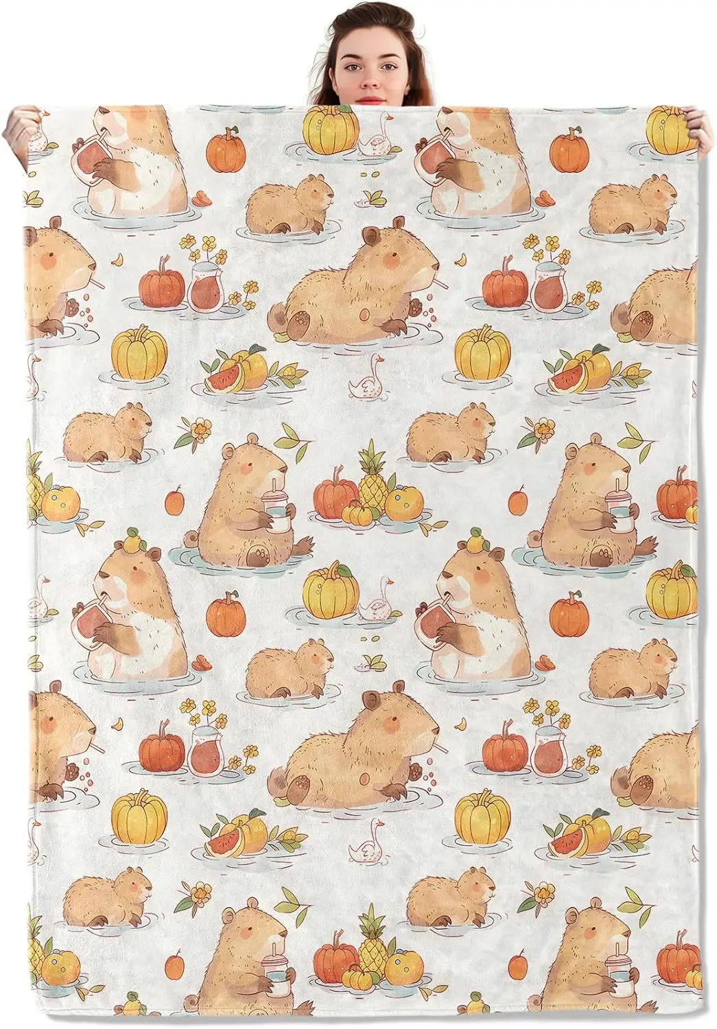 Adorable Capybara Blanket Lightweight Blankets Gifts for Adults Flannel Throw with Cute Autumn Animal Printed for Sofa,