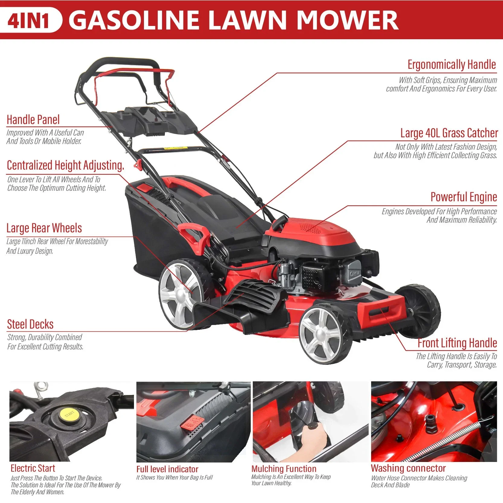 Factory Selling 21inch Zero Turn Luxury Self-Propelled Lawn Mowers 173cc