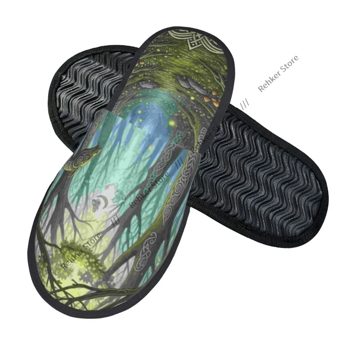 Soft Slippers Mystical Forest At Night Fantasy Non-Slip Floor Indoor Home Furry Slippers Shoes For Bedroom