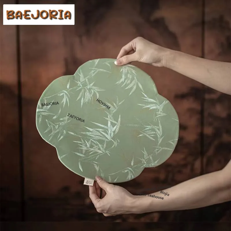 Bamboo Shadow Begonia Tea Table Mats Creative Tea Placemat Drink Coaster Dinner Table Cloth Mat Teaware Accessories Ornaments