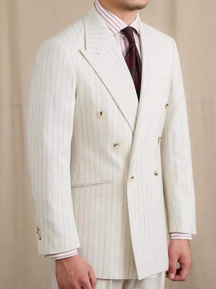 Italian Male Long Sleeves Suits Leisure Double-Breasted Matching Sets Top Quality Solid Color Straight Men Outfits