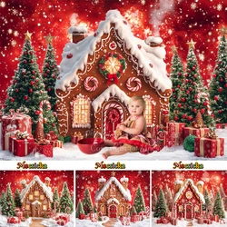 Christmas Gingerbread House Photography Background Snowflake Candy Cane Xmas Tree Gift Red Backdrop Kids Winter Cake Smash Photo