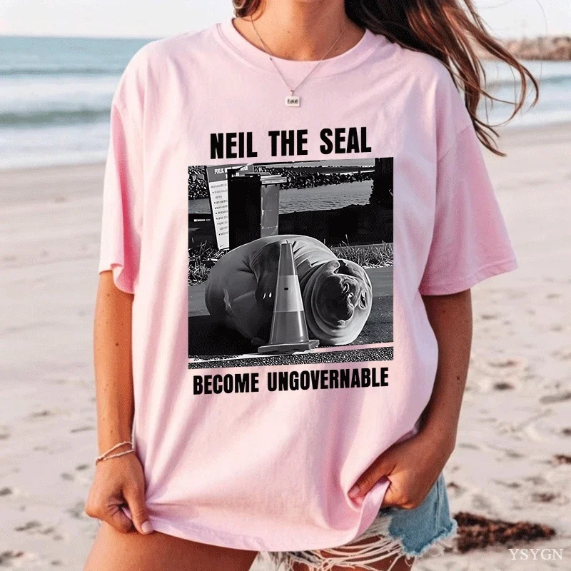 Vintage Washed Neil The Seal T Shirts Funny Chubby Elephant Seal Traffic Meme T-shirt Men Women Casual Comfort Oversized T Shirt