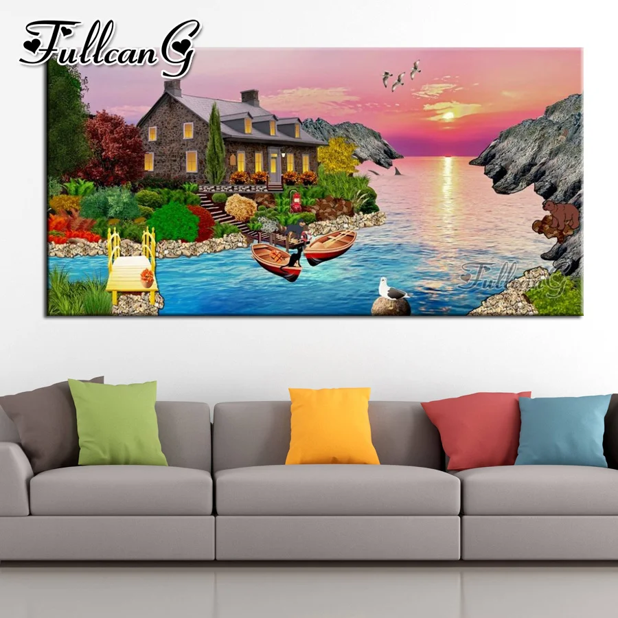 fairyland home river scenery large diy diamond painting cross stitch full mosaic embroidery arts 5D rhinestone pictures AA3716