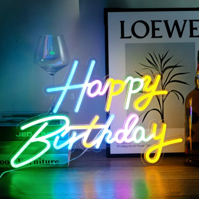 Happy Birthday Neon Sign Led Lights Colorful Illuminated Decor Party Wedding Home Celebration Festive Atmosphere Lighting Gift