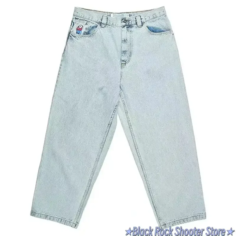 Pantalones vaqueros holgados para hombre y mujer, Pantalón ancho de cintura alta con bordado gráfico de dibujos animados, estilo Hip Hop, Y2K