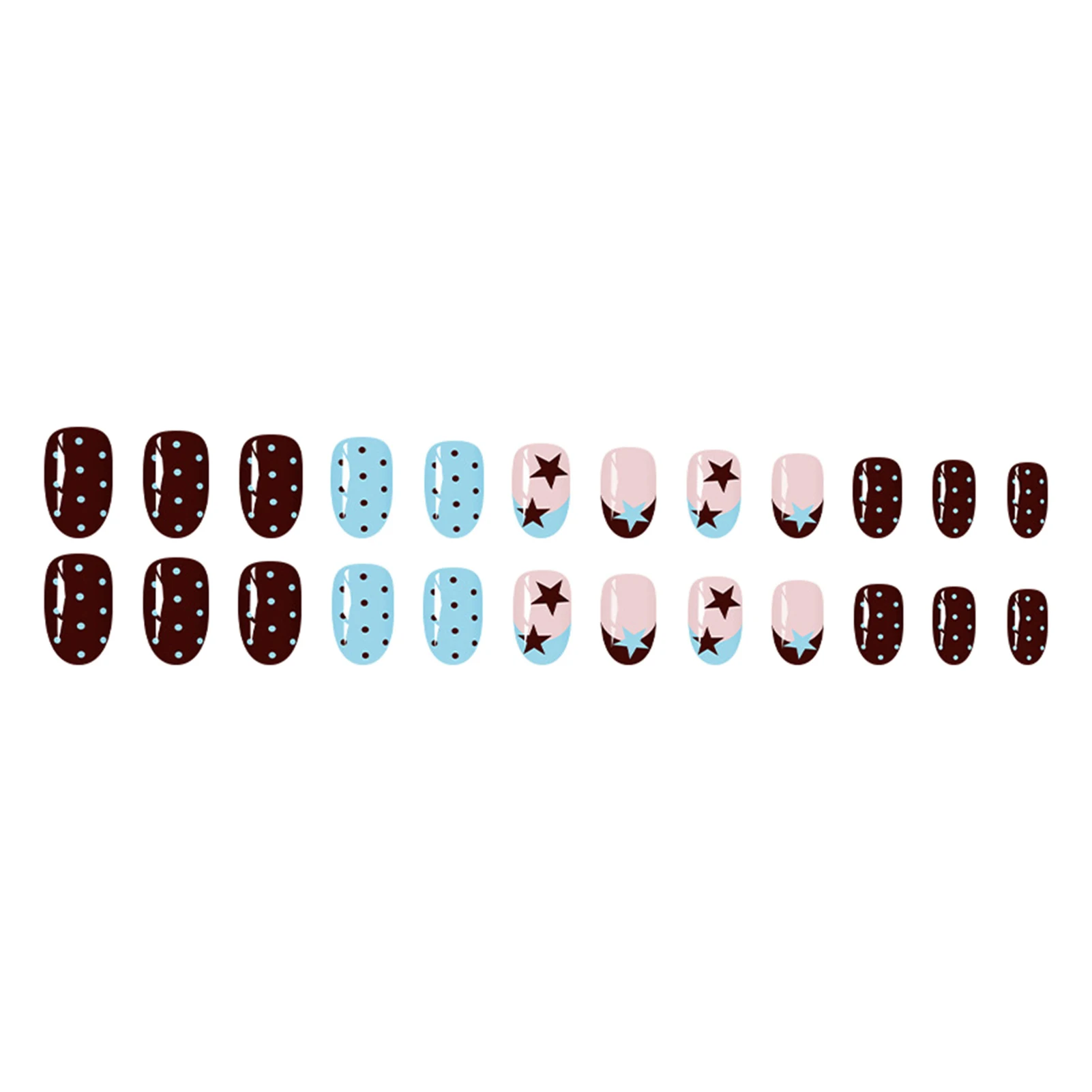 24 Stück blau-braune künstliche Nägel mit Sternen und Punkten zum Aufdrücken, künstliche Nägel zum Aufdrücken für Frauen, für den täglichen Gebrauch, tragbare künstliche Nägel – Detail 2
