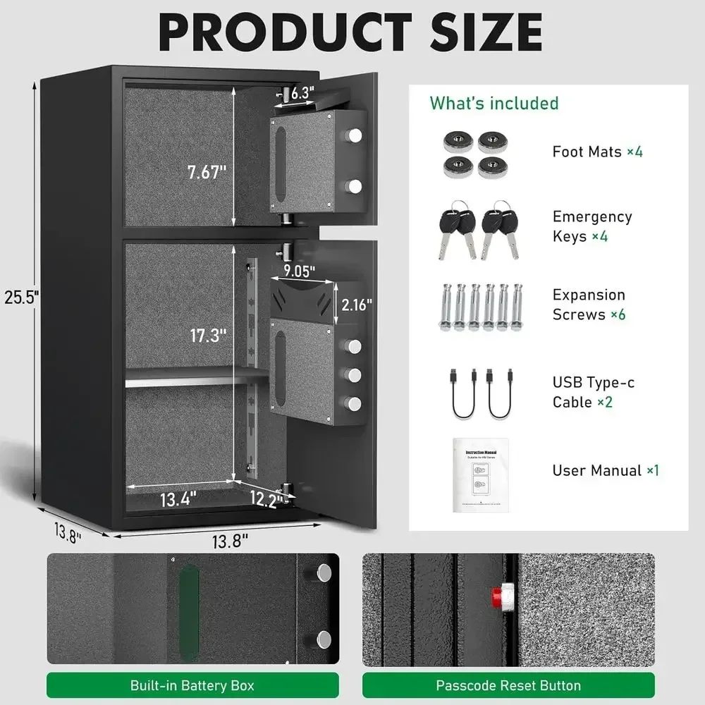 2026 New Large Waterproof Home Safe with 6.0 Cubic Foot Capacity, Drop Slot, Metal Storage Box, Fingerprint Security, Dual Alarm