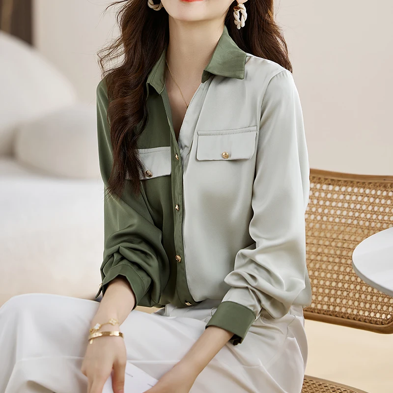 New Fashion Office Lady Turn Duwn Collar Chiffon Blouse Shirt Women Tops Blusas Mujer De Moda 2024 Long Sleeve Blouse Women H82