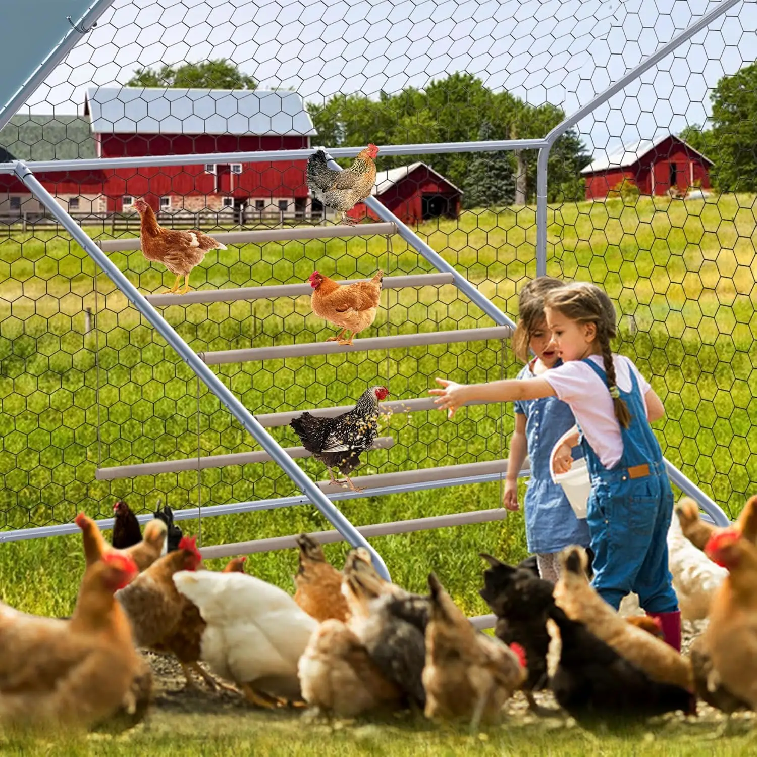 Chicken Coop Roosting Perch,Chicken RoostIing Bars, Farm Chicken Toys，with 2 Chicken Swings