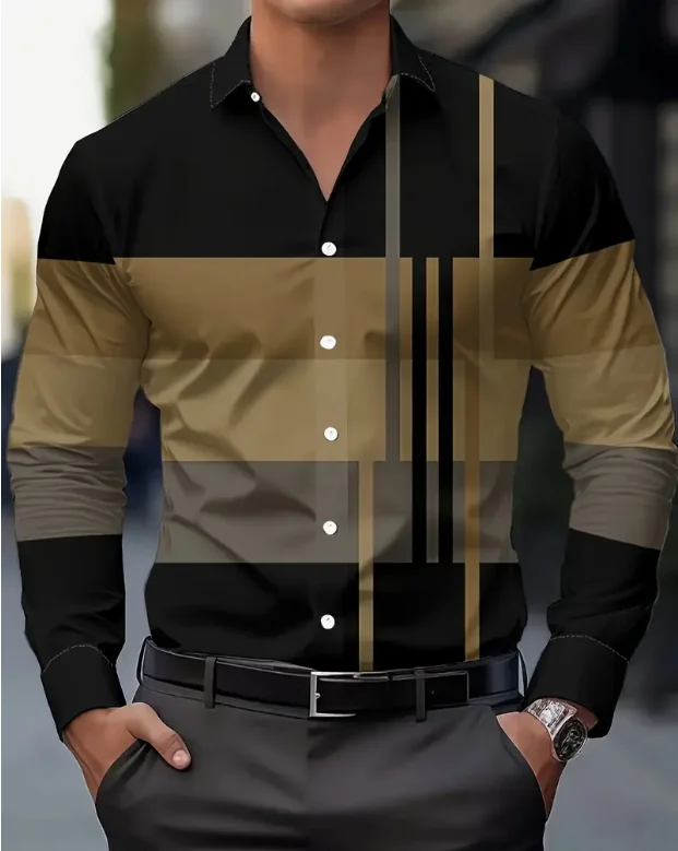 Men's Retro Plaid Print Long Sleeve Shirt Fashion Design Luxury Long Sleeve Top Men's Four Seasons Button Lapel Shirt