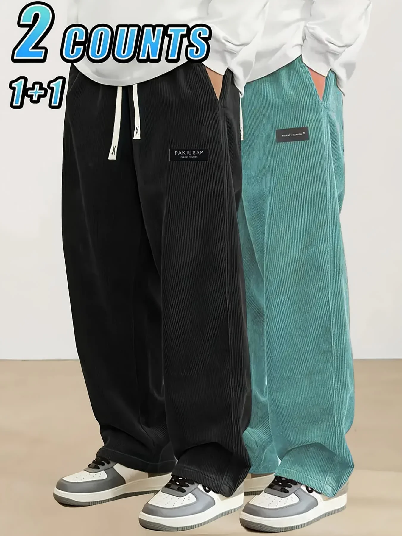 2-Pack Men's Corduroy Straight Leg Pants , Baggy Sweatpants, True to Size Streetwear Trousers, Hot Selling Youth Casual Pants