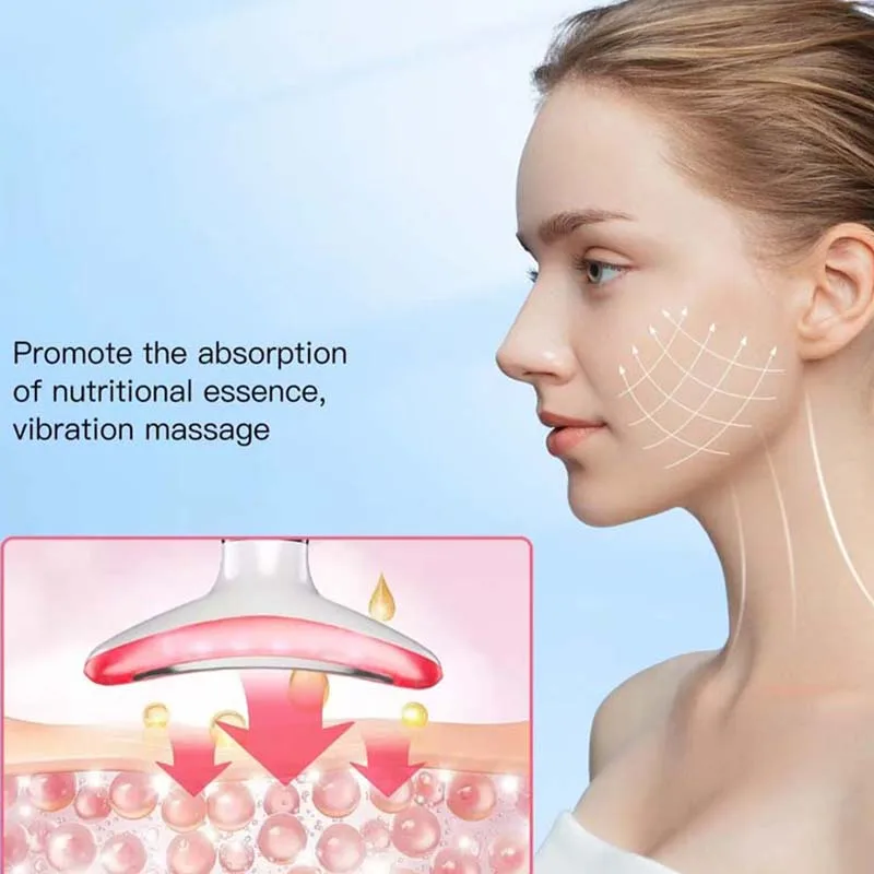 Dispositivo di Bellezza per Lifting Viso e Collo con Terapia a LED a 3 Colori Anti-Rughe e Massaggiatore