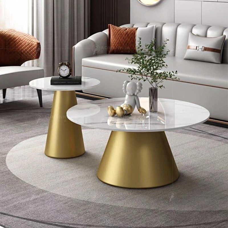 

Italian Light Luxury Modern Rock Slab Round Coffee Table Combination Living Room Household Small Apartment Small Coffee Table