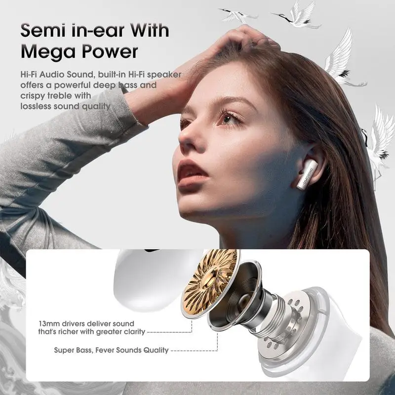 Bluetooth Wireless Earbuds, Wireless In-Ear Headphones, Noise Cancelling Earphones, Digital Display Low Latency Ear Buds for TV