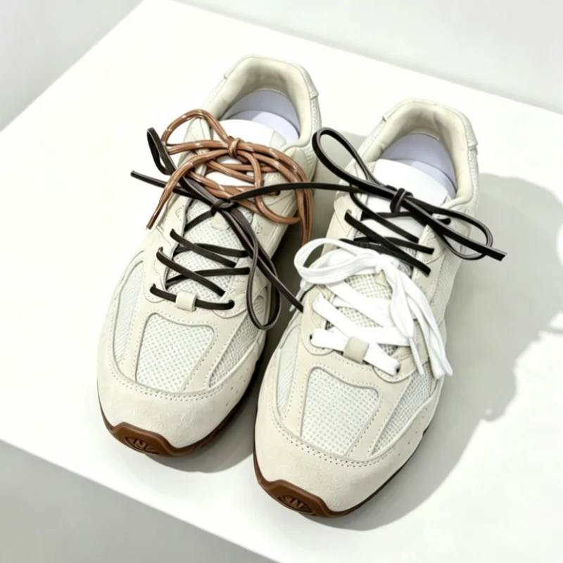New Genuine Cowhide Lace Up Women'S Sports Shoes Personalized Running Training Outdoor Anti Slip Breathable Women'S Flat Shoes