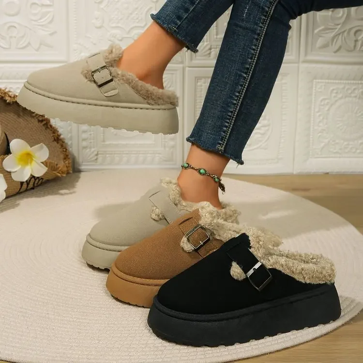 2024 New Women's Wool Slippers Warm Platform Wool Low-top Snow Boots Slippers Women's Outdoor Anti-Slip Boots Shoes for Wome