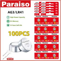 Paraiso 4-100pcs batterie a bottone LR41 AG3 L736 384 392 1.5V 10 anni batteria alcalina a durata di conservazione per termometro cucchiaio per orecchio Wacth