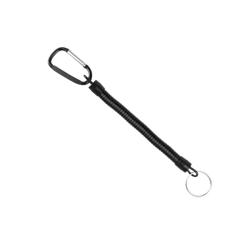 Feder-Schlüsselanhänger, einziehbares Sicherheitsseil für das Handgelenk, ausziehbar von 8,46" bis 47", mit Karabiner und Ring, integrierter Stahldraht – Detail 7