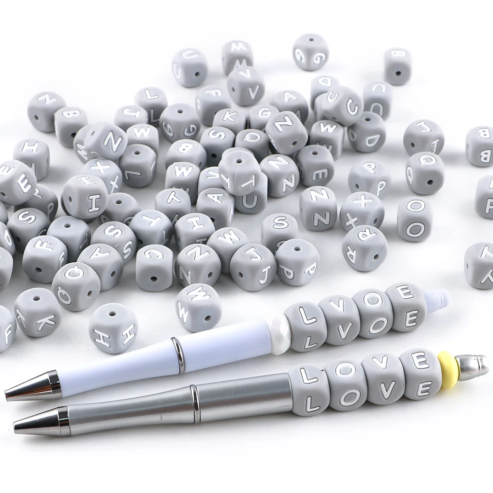 

15-100pcs/Lot 12mm Gray Square English Letters Silicone Beads For Jewelry DIY Keychain Necklace Bracelet Etc Accessories