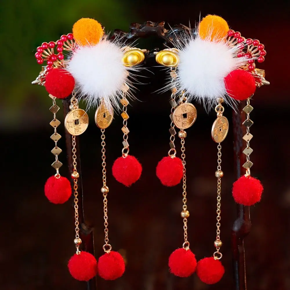 Antique Chinese Style Ancient Hair Stick Classical Tassel New Year Headdress Hair Comb Pearl Hair Fork Children