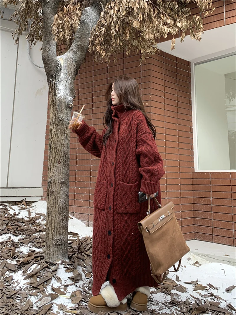 

Women's Autumn and Winter Over Knee Sweater Coat Women's Slim and Versatile Advanced Temperament Loose Long Knitted Cardigan