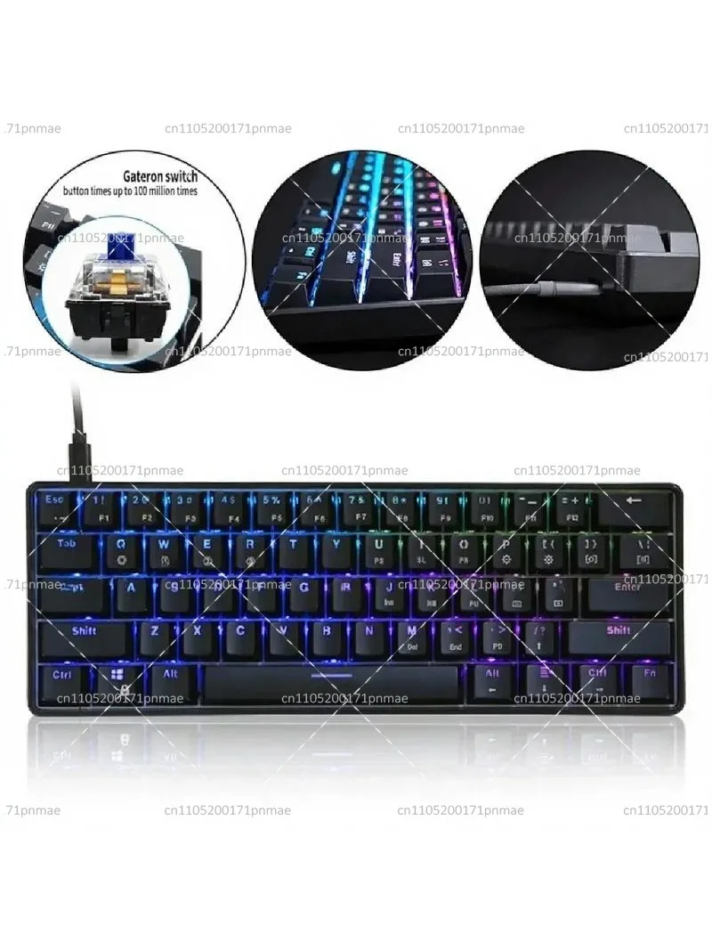 61-Key Wired Mechanical Gaming Keyboard with LED Backlit, Optical Switches, USB Plug and Play