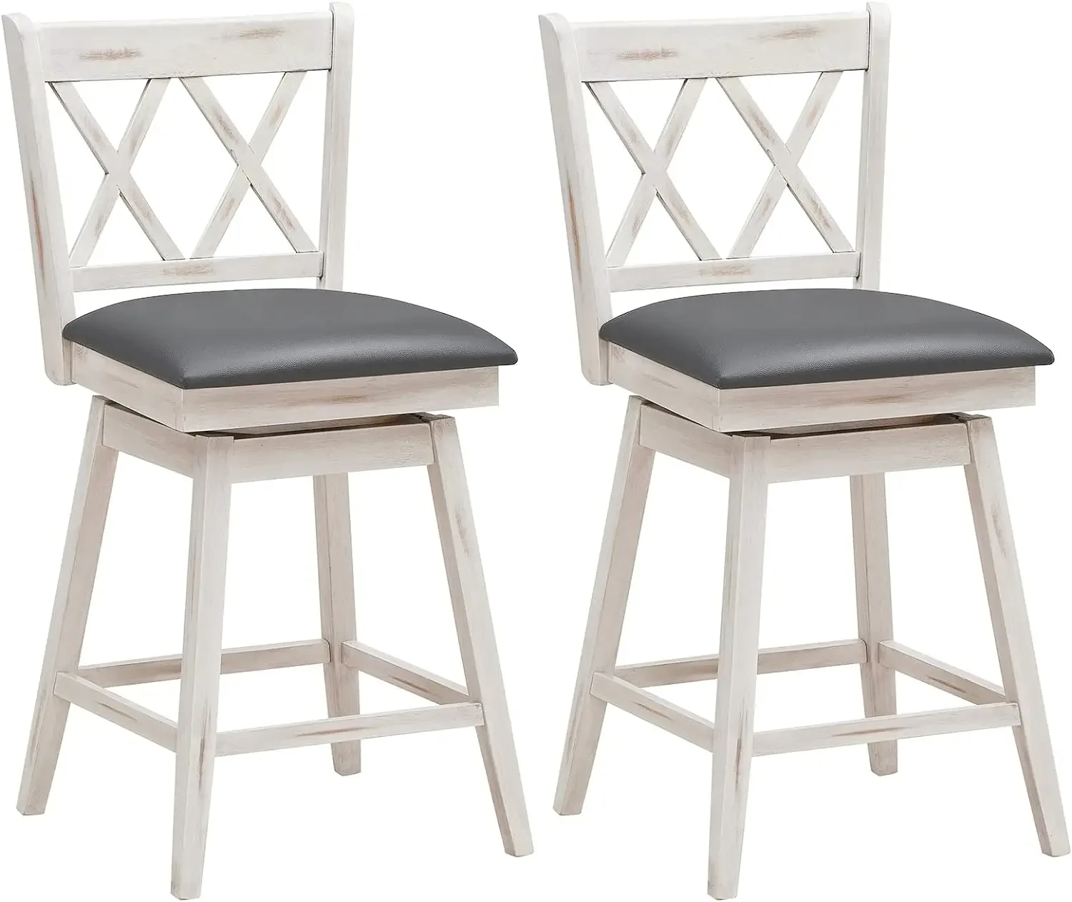 

Bar Stool Set of 2, 360° Swivel Counter Height 25inch Bar Stool with Foot Rest , Home (2, Antique White + Grey)