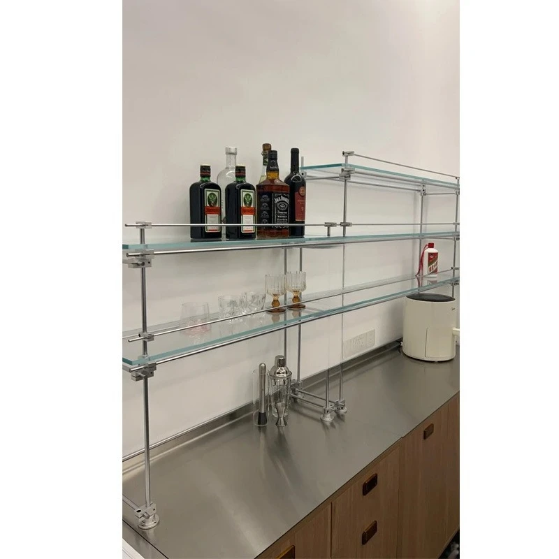 

Stainless steel shelf Simple modern transparent tempered glass shelf