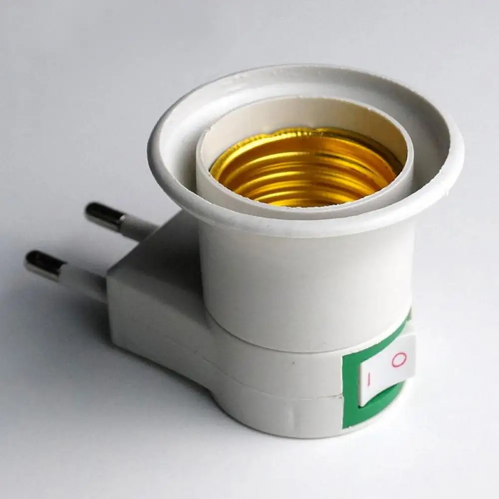 EU Plug E27 Screw Lamp Bulb Socket Holder Adapter Converter With On-Off Switch for CFL