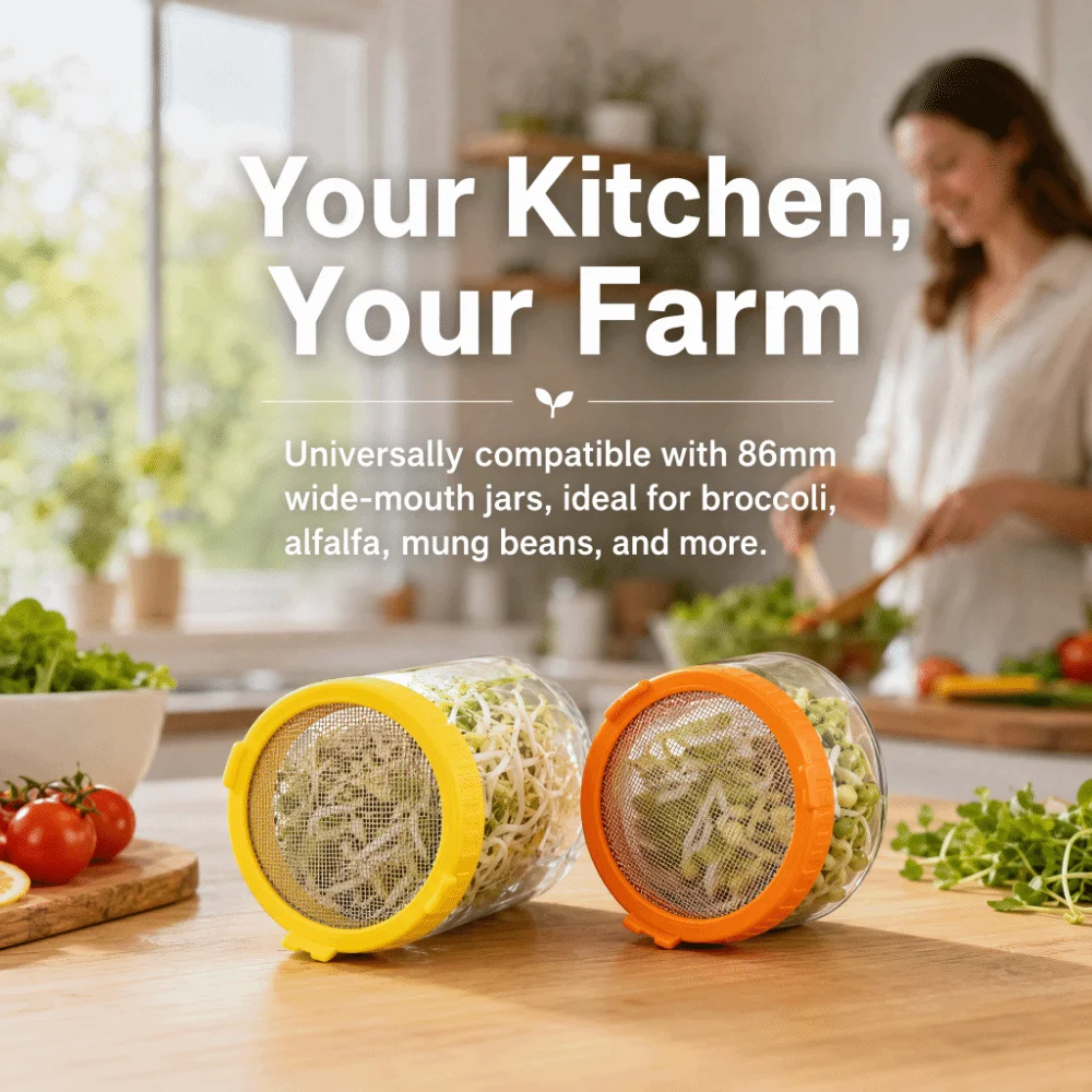 4pcs Plastic Ring Sprouting Lids Colorful Stainless Steel Screen Mason Jar Lids Tight Seal Fine Hole Breathable Canning Jar Lids