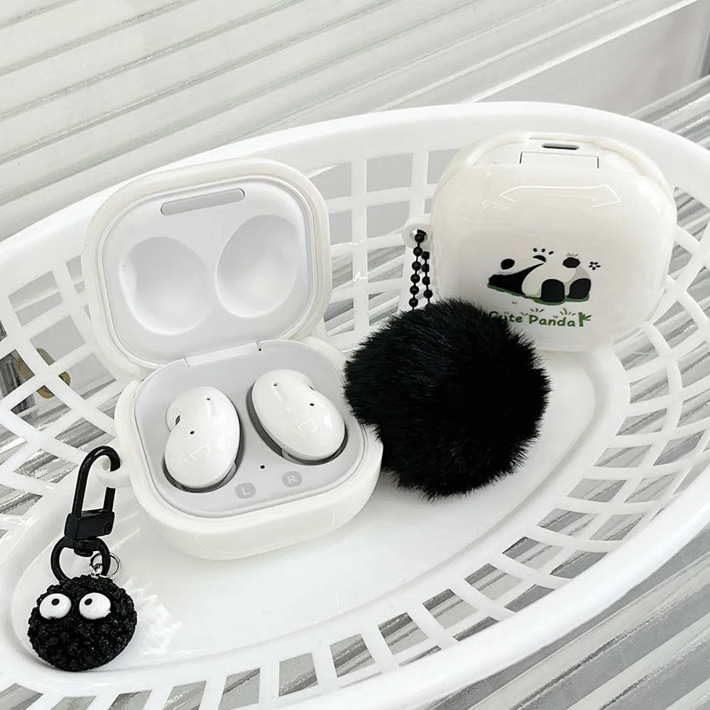 Cute Panda Dog Black Eggette Pendant Headset Case For Samsung Galaxy Buds 2 Pro Buds Live FE Luck Star Earphone Protective Shell