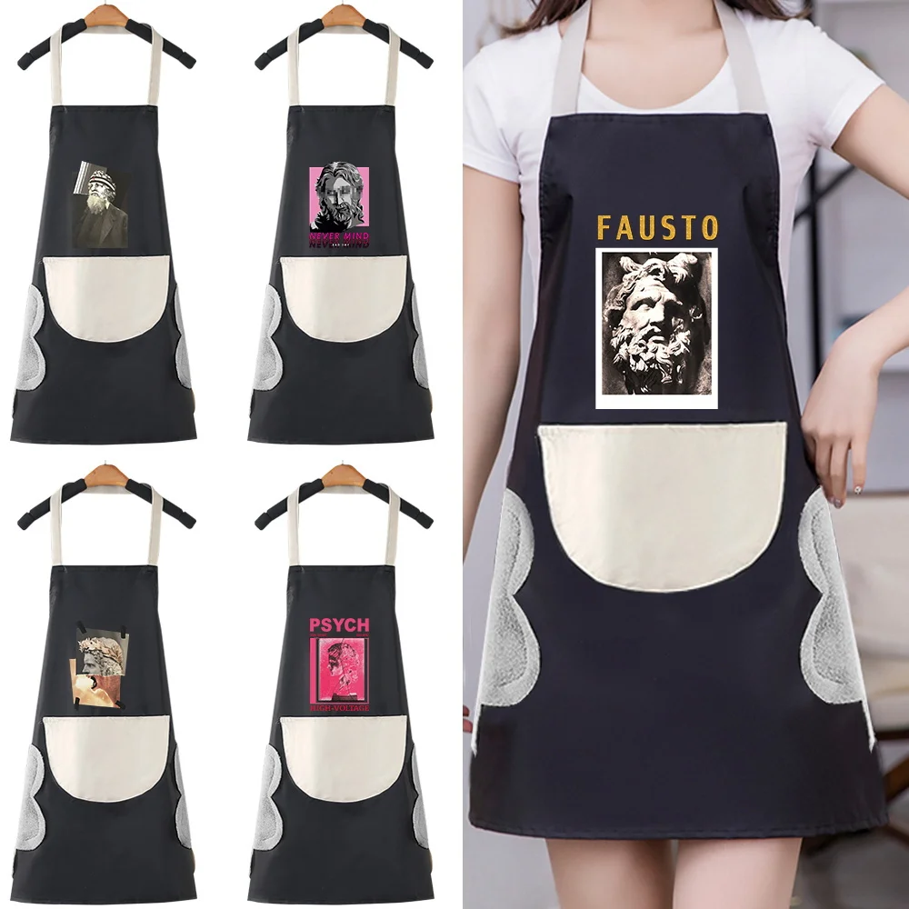 

New Kitchen Apron Women Household Cleaning Waterproof Pinafore Cooking Baking Adult BIb Sculpture Pattern Cafes Studios Uniform