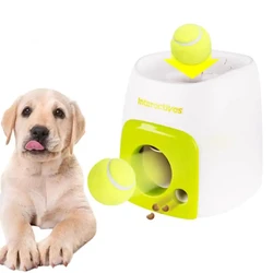 Dog Pet Toys 2 In 1 Tennis Launcher Automatic Throwing Machine Pet Ball Throw Device Interactive Pet Feeder Toy For All Size Dog