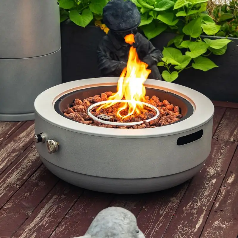 

24" Propane Fire Pit Bowl, 50000 BTU Round Steel Firepit for Outdoor Patio Deck Garden Backyard - Grey Finish