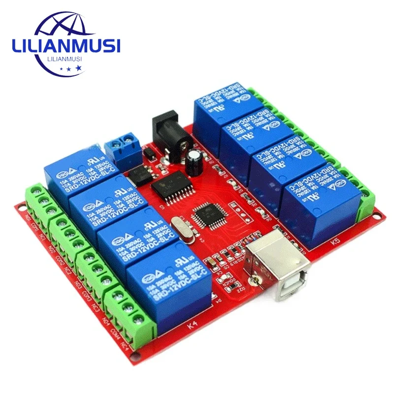 8 Channels DC 12V Relay Module / Computer USB Type-B Control Switch Driver PC Intelligent Controller DC 12V Board for Smart Home